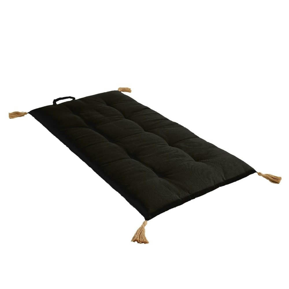 PANAMA - Futon repliable avec pompons en jute noir