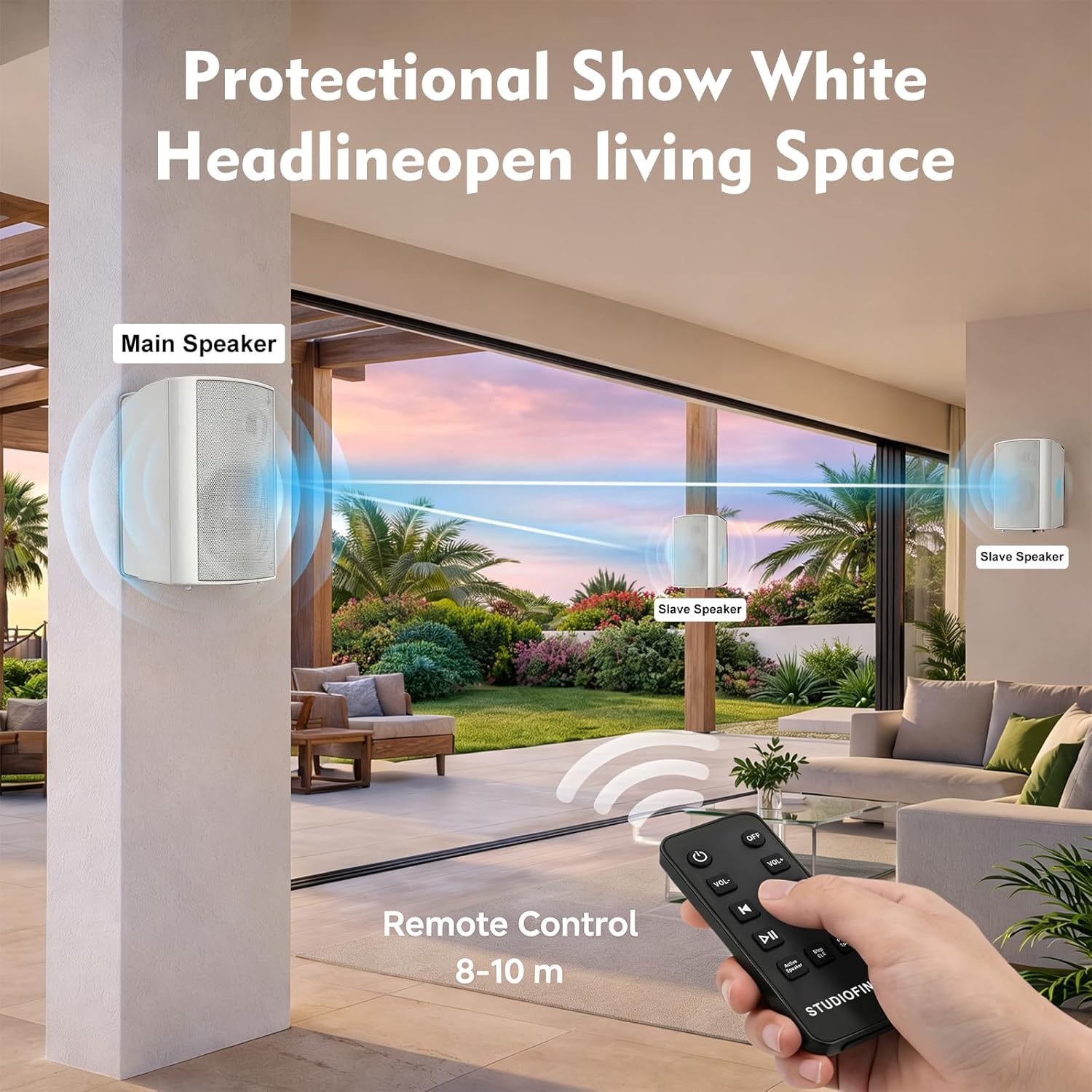 STUDIOFINIX 6.5 Inch 400W Indoor/Outdoor Bluetooth 5.1 Waterproof Wall-Mounted Speakers, Wireless Multi-Speaker Sync with IR Remote, for Patio, Garage, Home, Backyard(601BLE,White,Pair)
