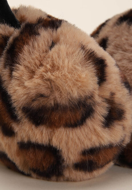Womens Brown Faux Fur Animal Print Earmuffs