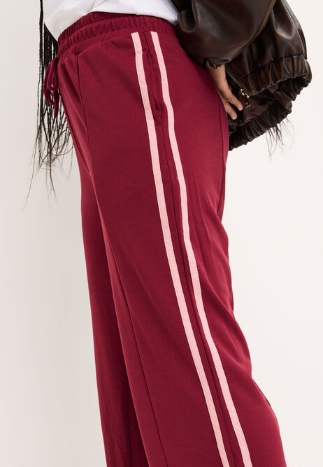 Womens Burgundy Side Stripe Wide Leg Joggers