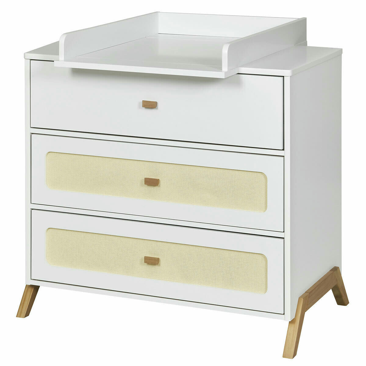 AZU - Commode à langer 3 tiroirs effet bois blanc et bois