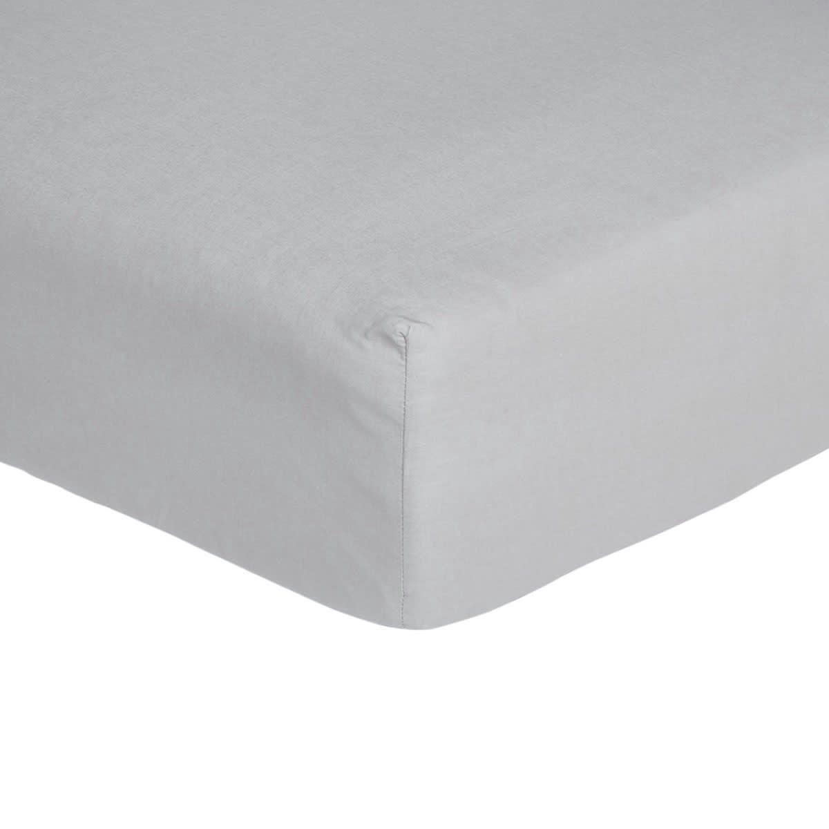 GRIS FALAISE - Drap housse uni en coton gris falaise 140x200