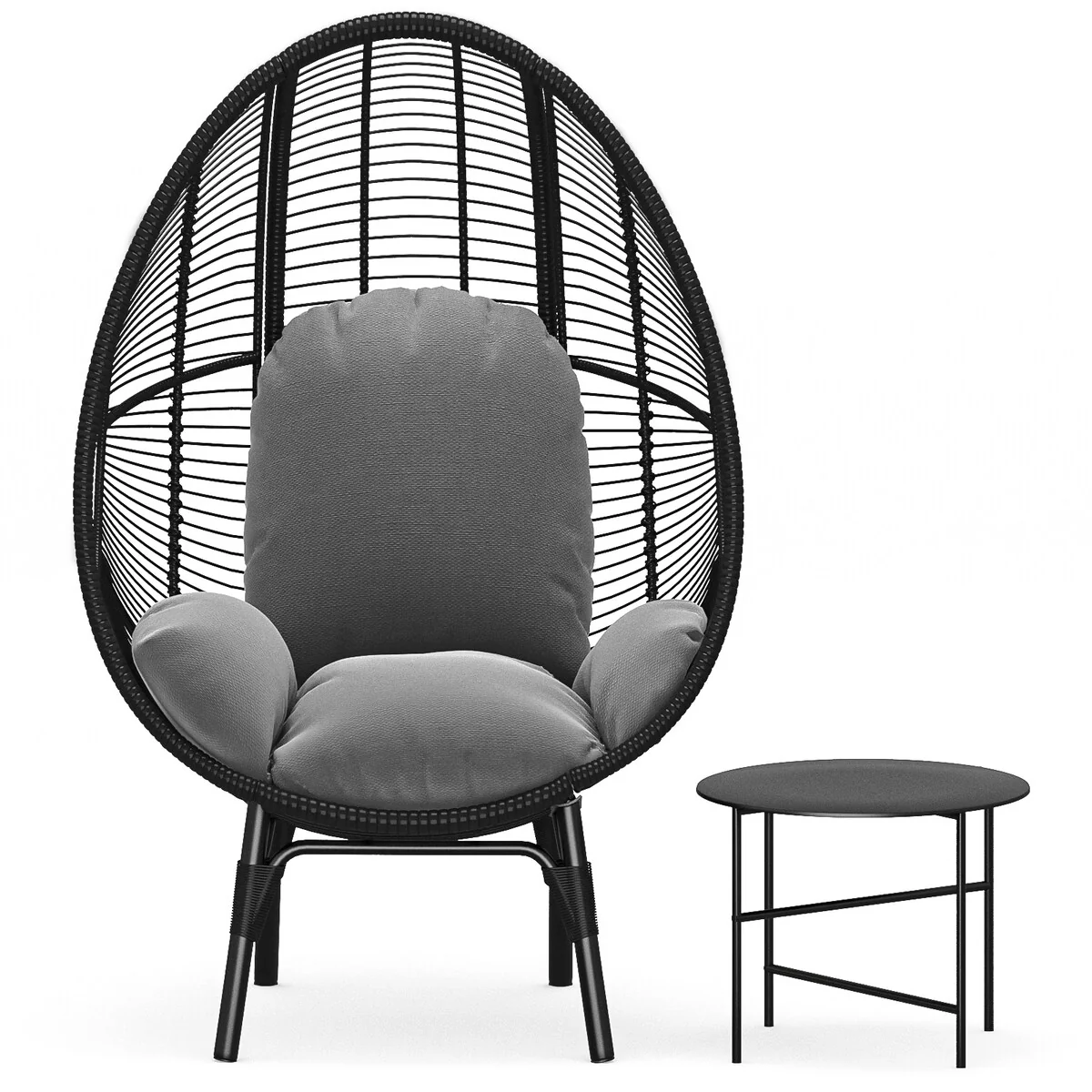 Patio PE Wicker Egg Chair Model 2 with Black/Natural/Grey Color Rattan Grey/Beige Cushion and Side Table