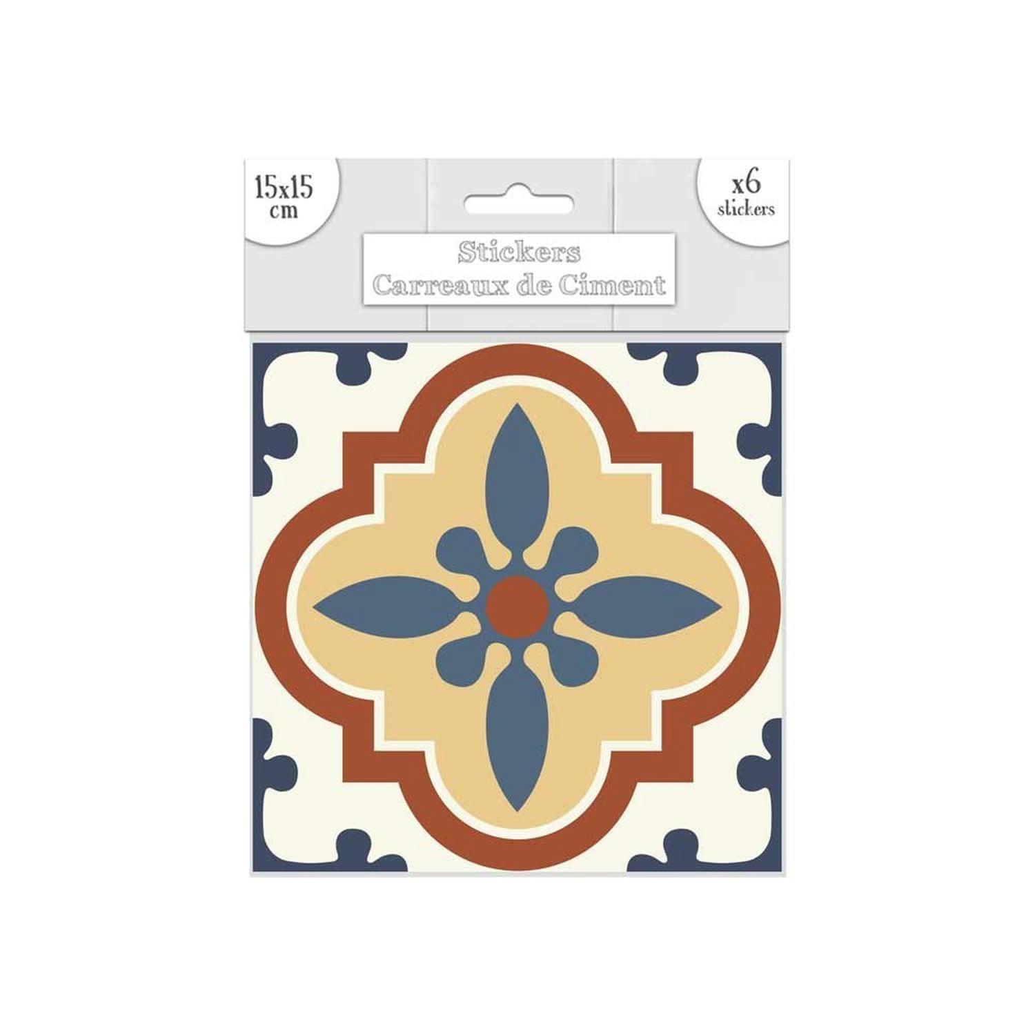 - Lot 2x 6 stickers carreaux de ciment 15 x 15 cm bleu et marron