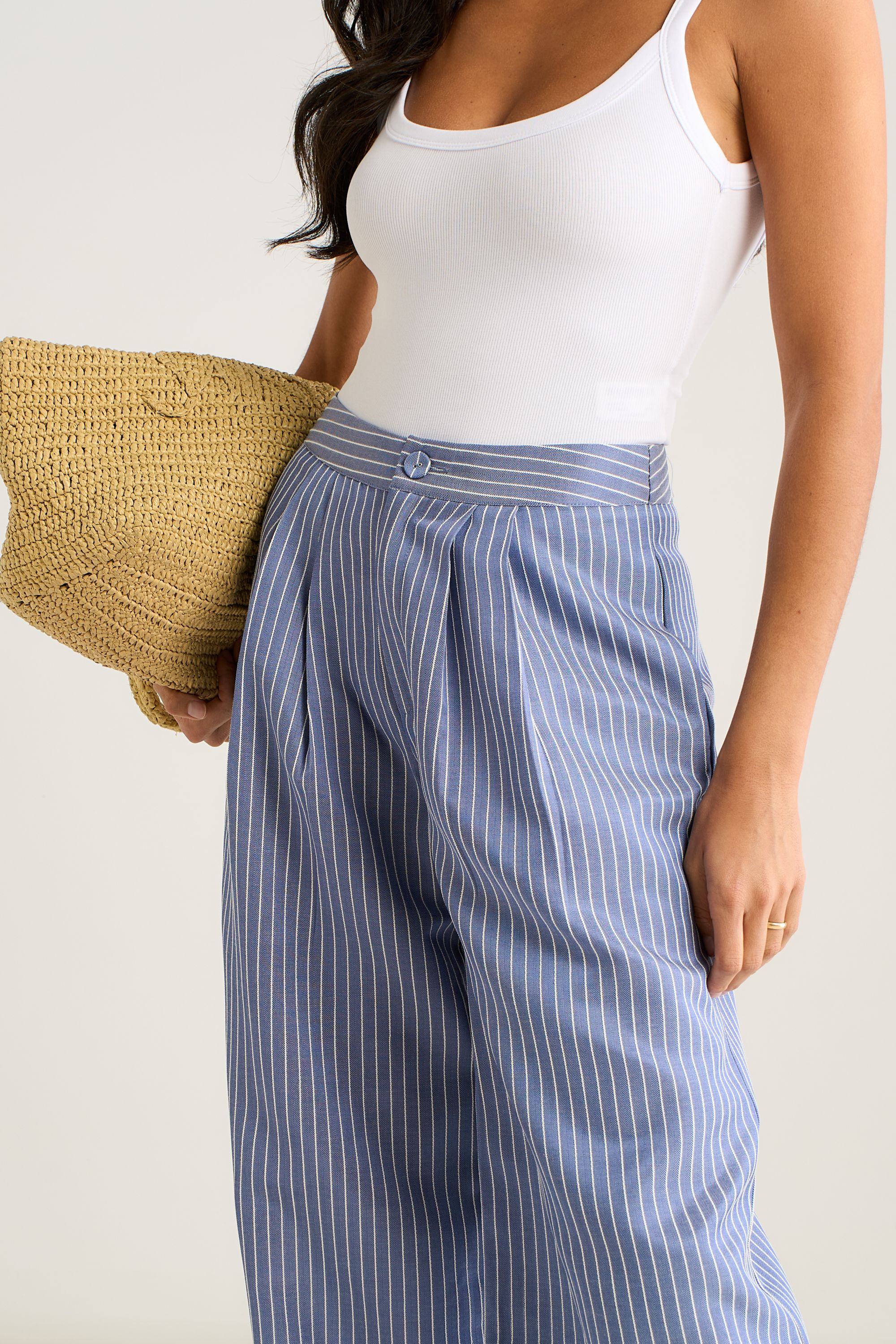 Gini London Blue Wide Leg Pleat Front Formal Trousers