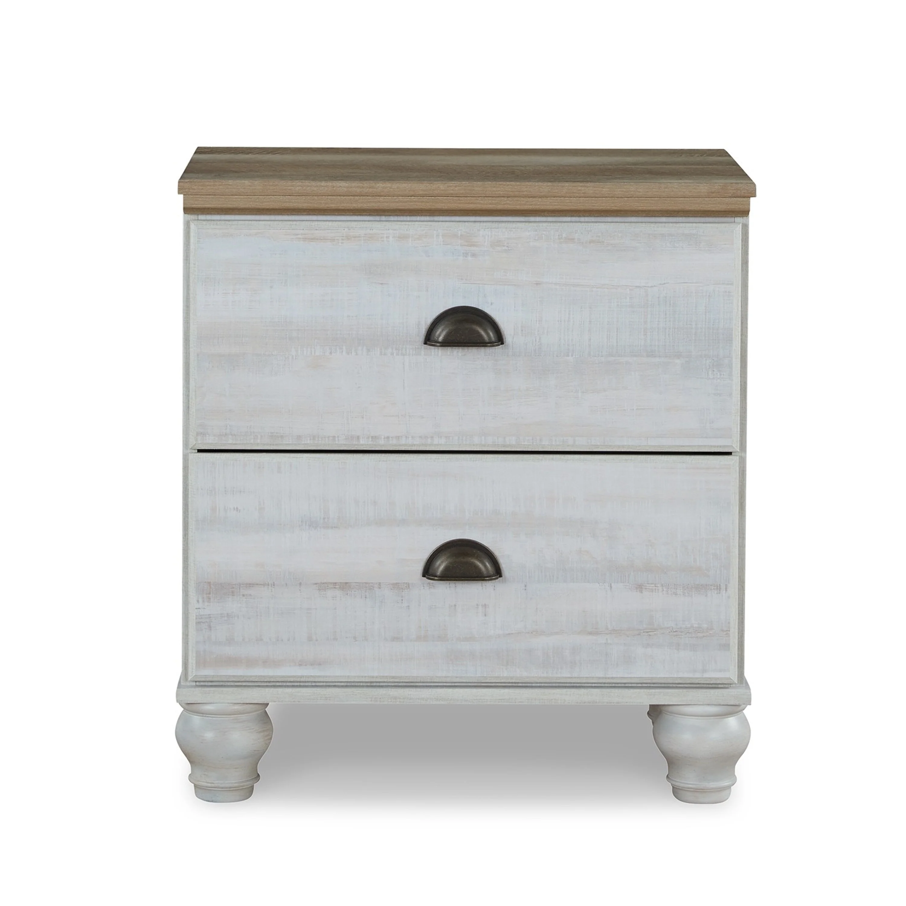 Vano Nightstand, 2 Storage Drawers, 27 Inch White and Brown Wood