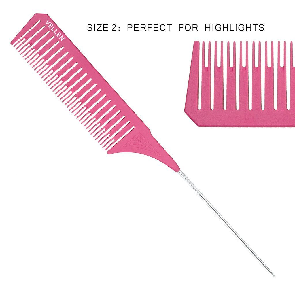 Vellen Weave Pin Tail Comb Set For Highlighting - 3 Pack - Pink