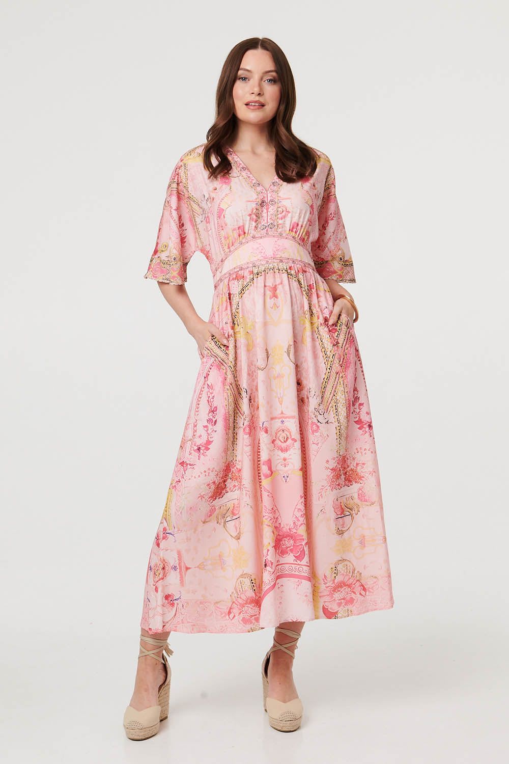 Izabel London Relaxed 3/4 Sleeve Empire Maxi Dress