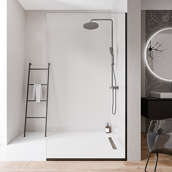 Paroi de douche italienne 160x220cm, verre NANO 10mm, profilé mural   sol noir mat - EX102-2