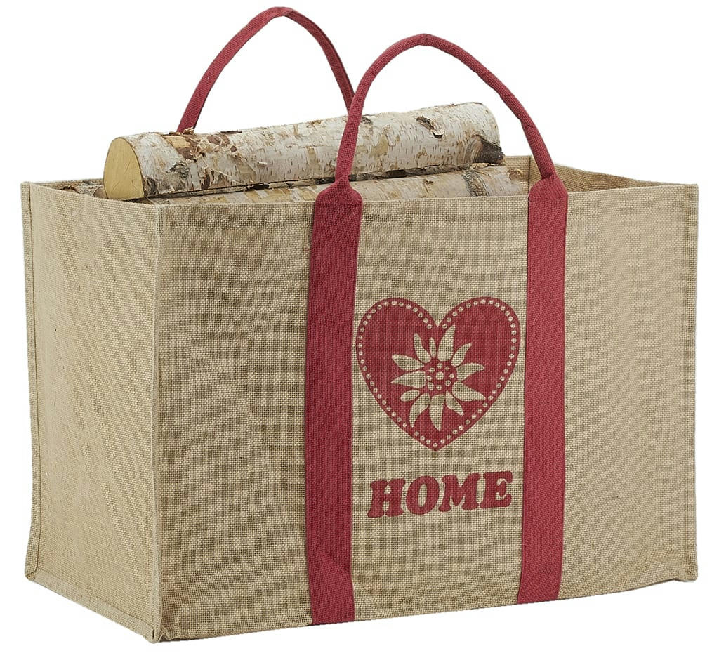 - Sac à bûches en jute motifs rouge