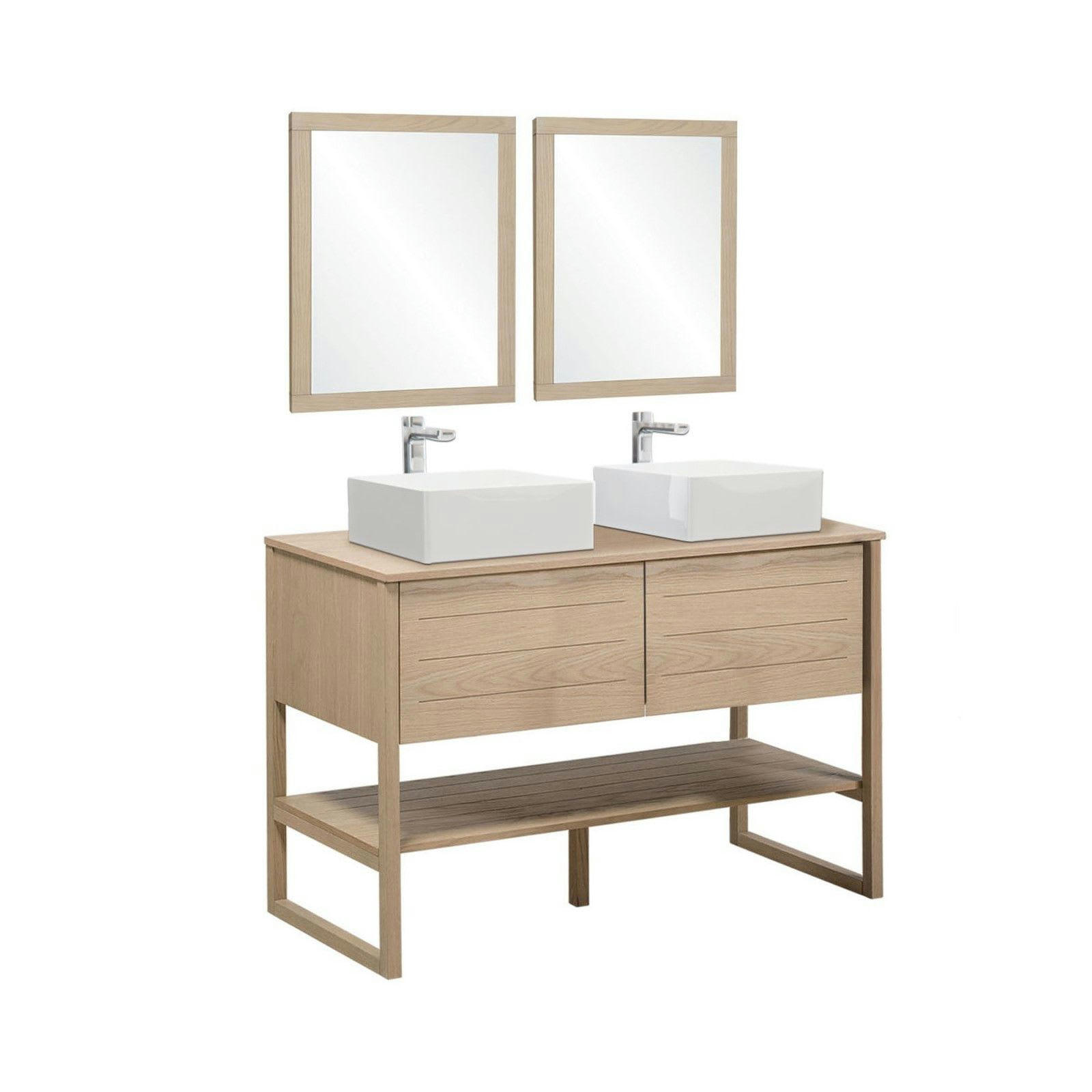 ATOLL - Meuble sous vasque plaqué chêne naturel  120cm + vasque + miroir carré