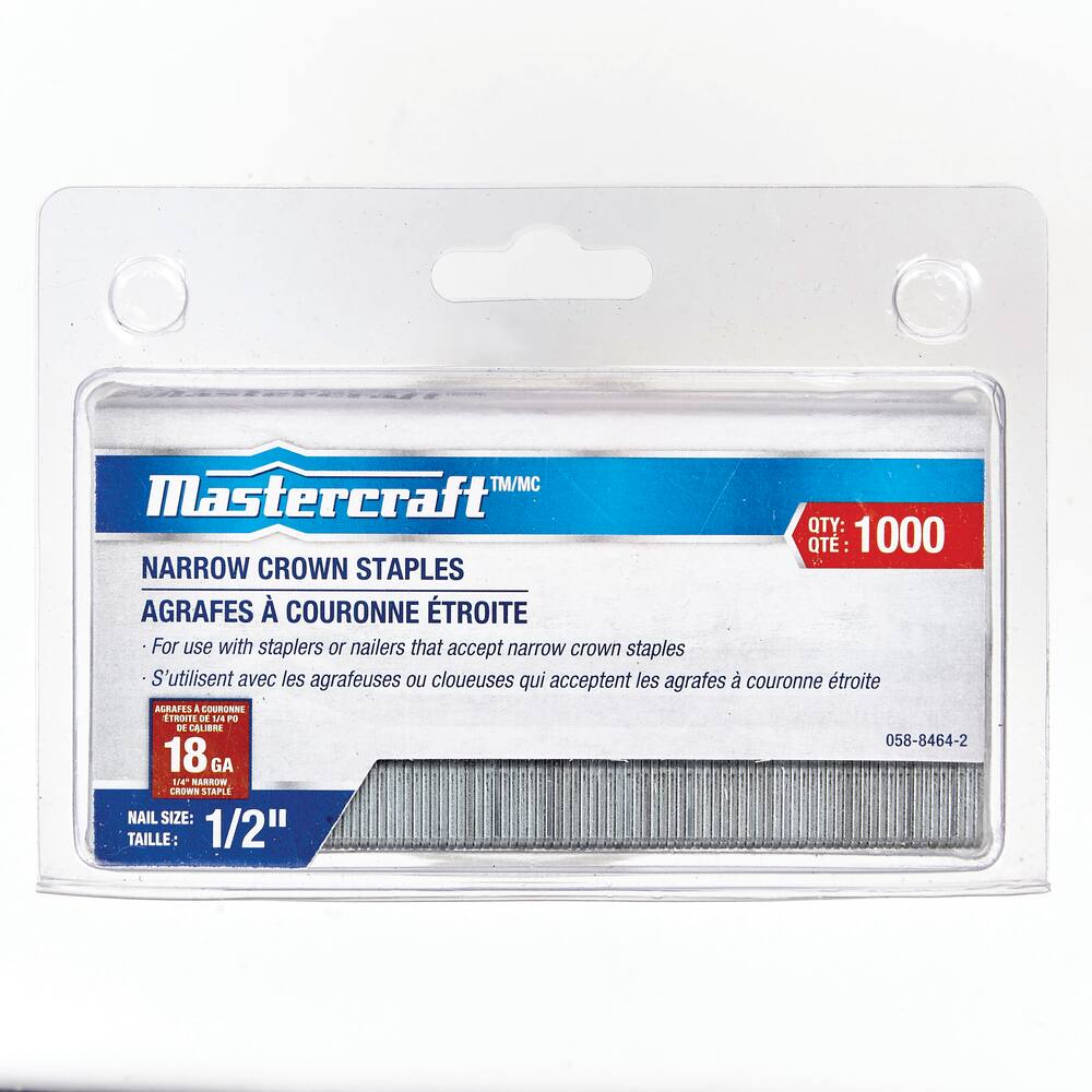 Mastercraft 18-Gauge Galvanized Steel Narrow Crown Staples, 1/4 x 1/2-in, 1000-pc