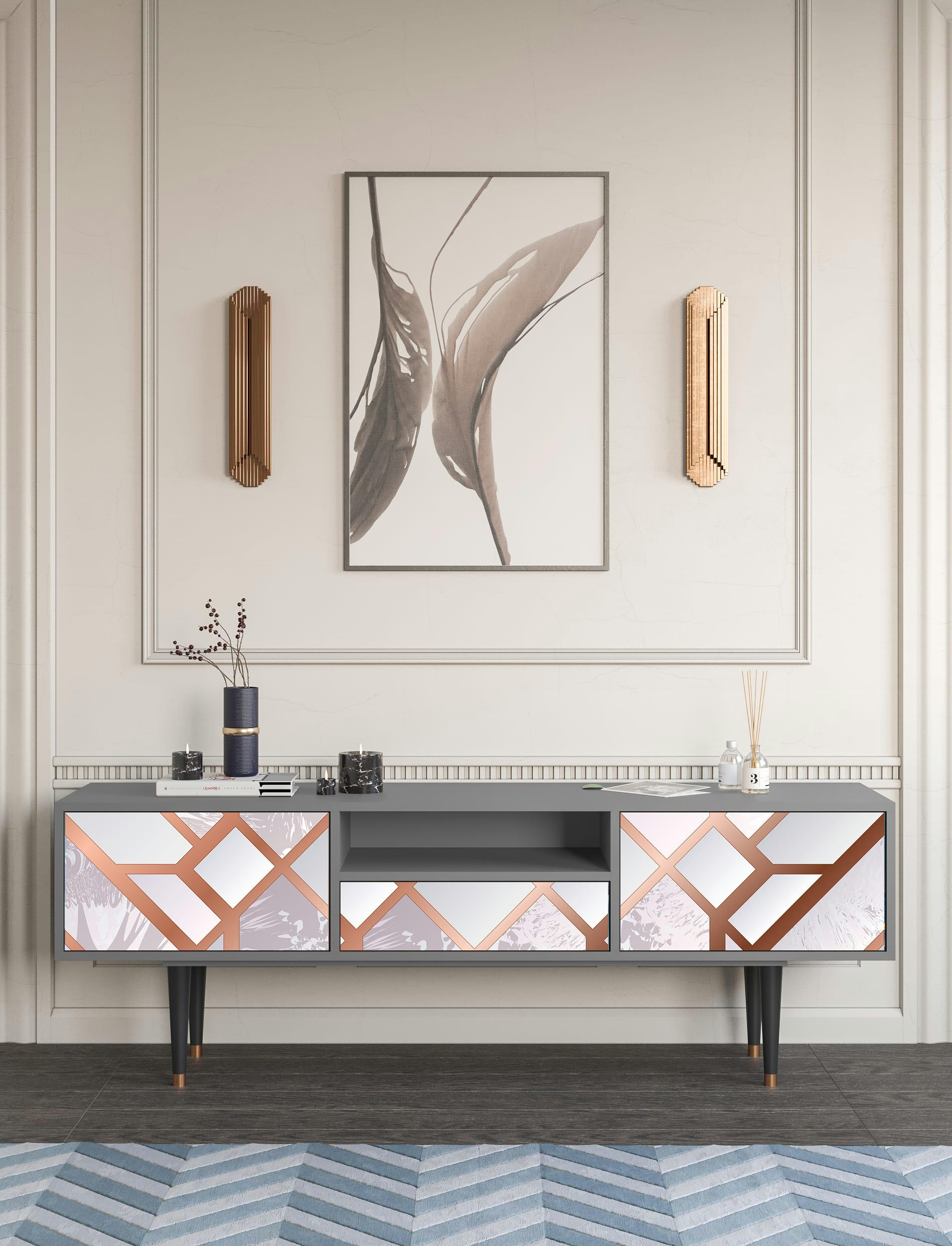 PASTEL FAIRYTALE - Meuble TV  rose clair 1 tiroir et 2 portes L 170 cm