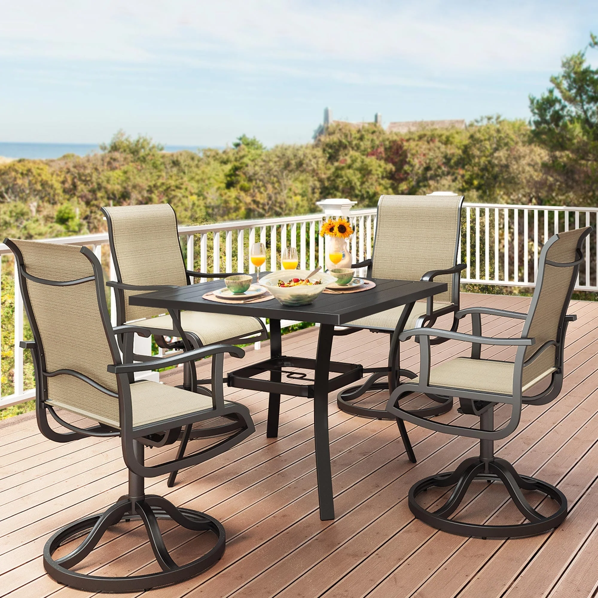 5/7/9 PCS Outdoor Dining Sets with 28W Textilene Swivel Chairs, Table