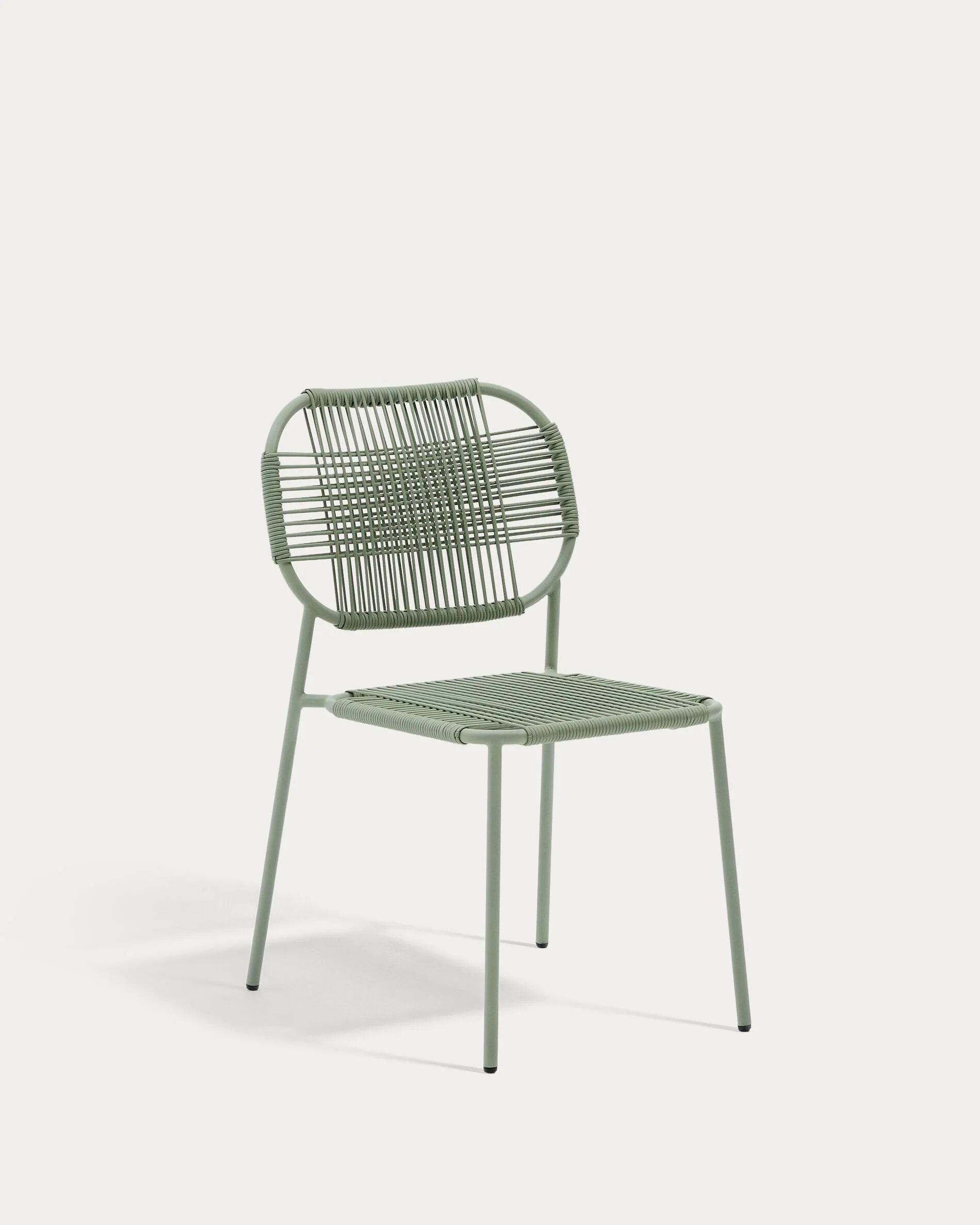 Talaier stackable outdoor chair in synthetic rope and galvanised steel with turquoise finish