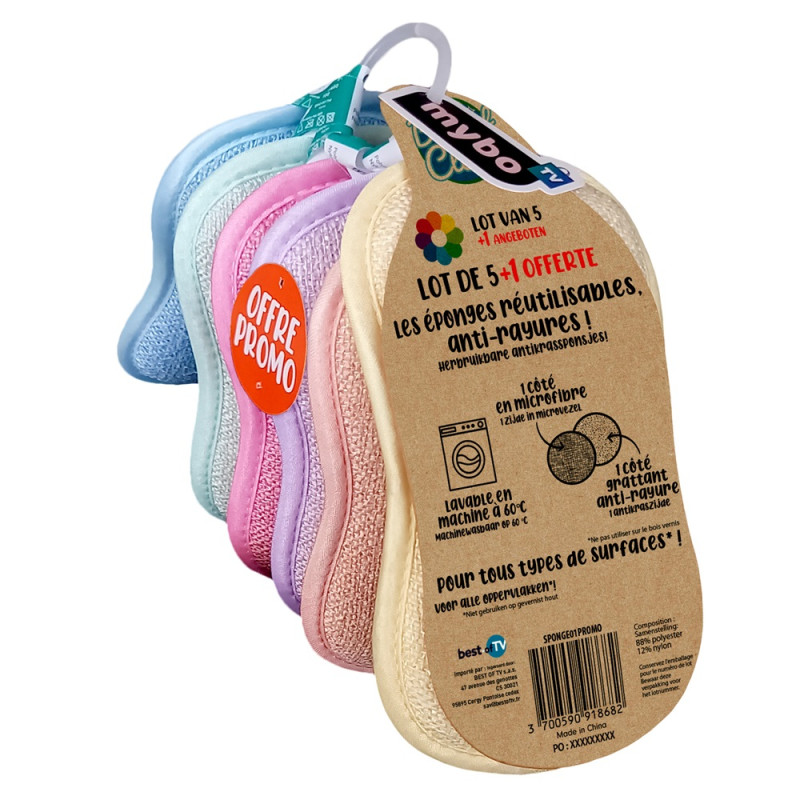 Eponge réutilisable Epongenio pastel 5 pièces   1 gratuite