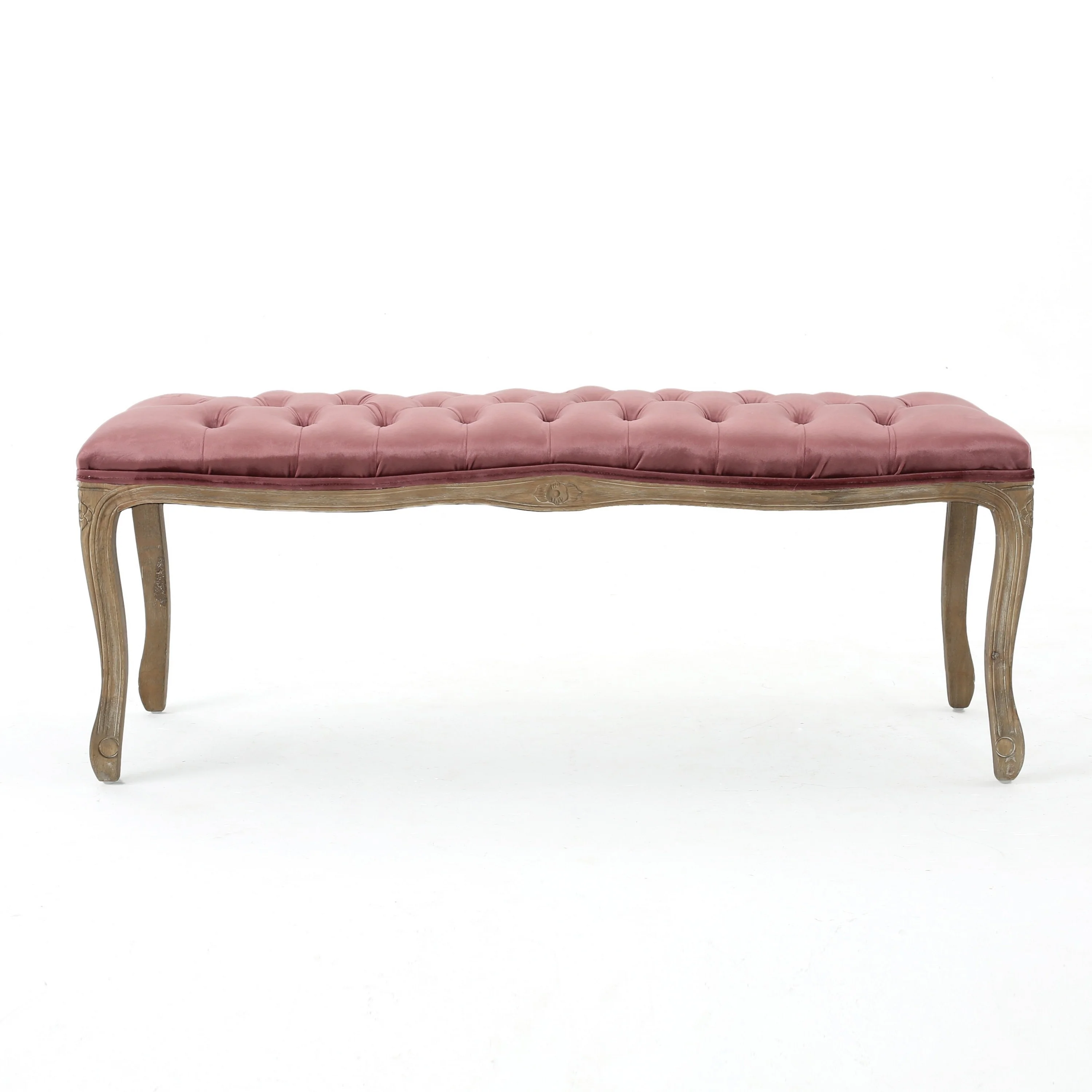 Kopa Bench Footstool, Tufted Blush Pink Velvet, Soft Cushion, 46 Inch