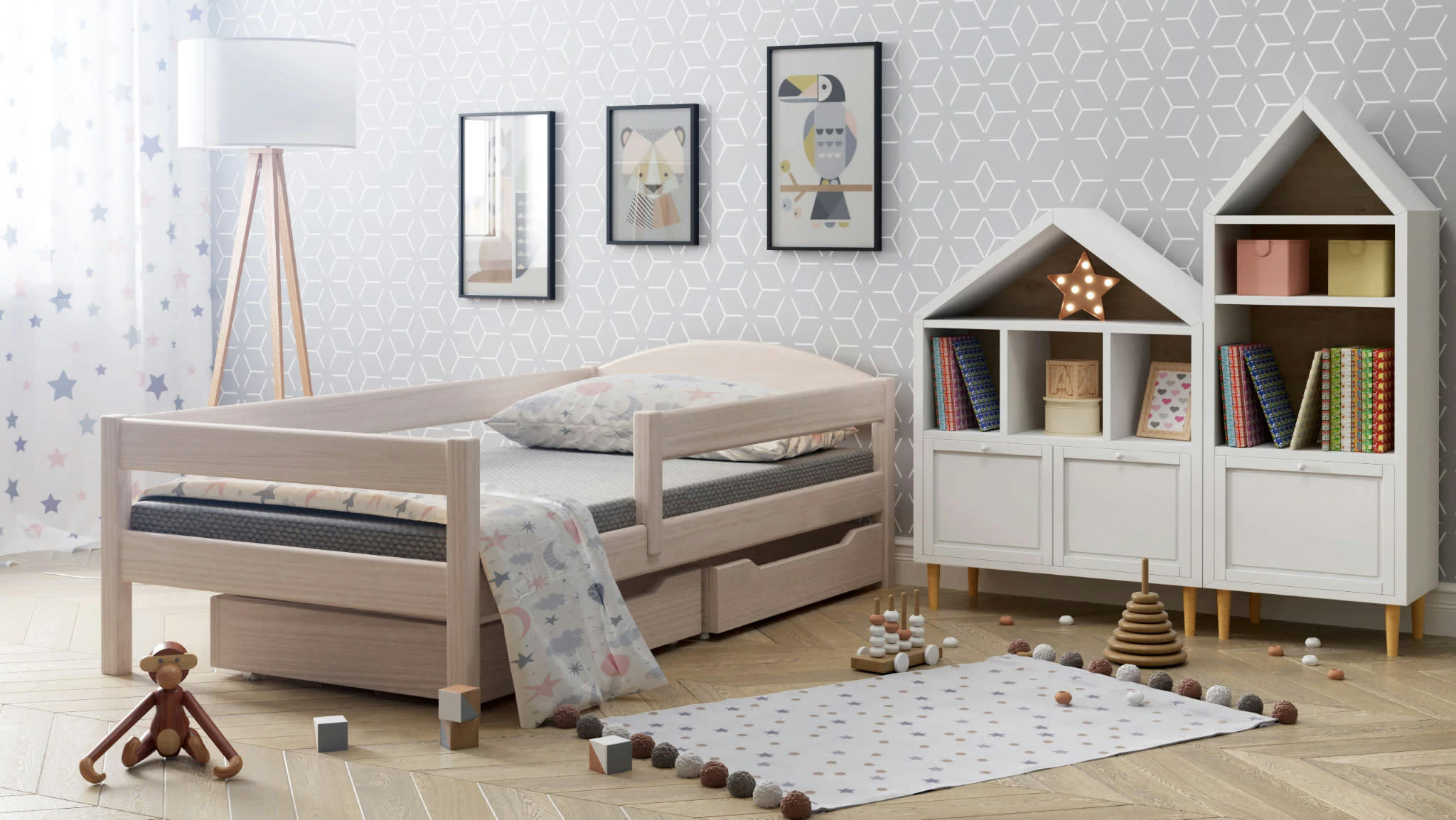 - Lit simple en pin massif 200x90 chêne blanchi