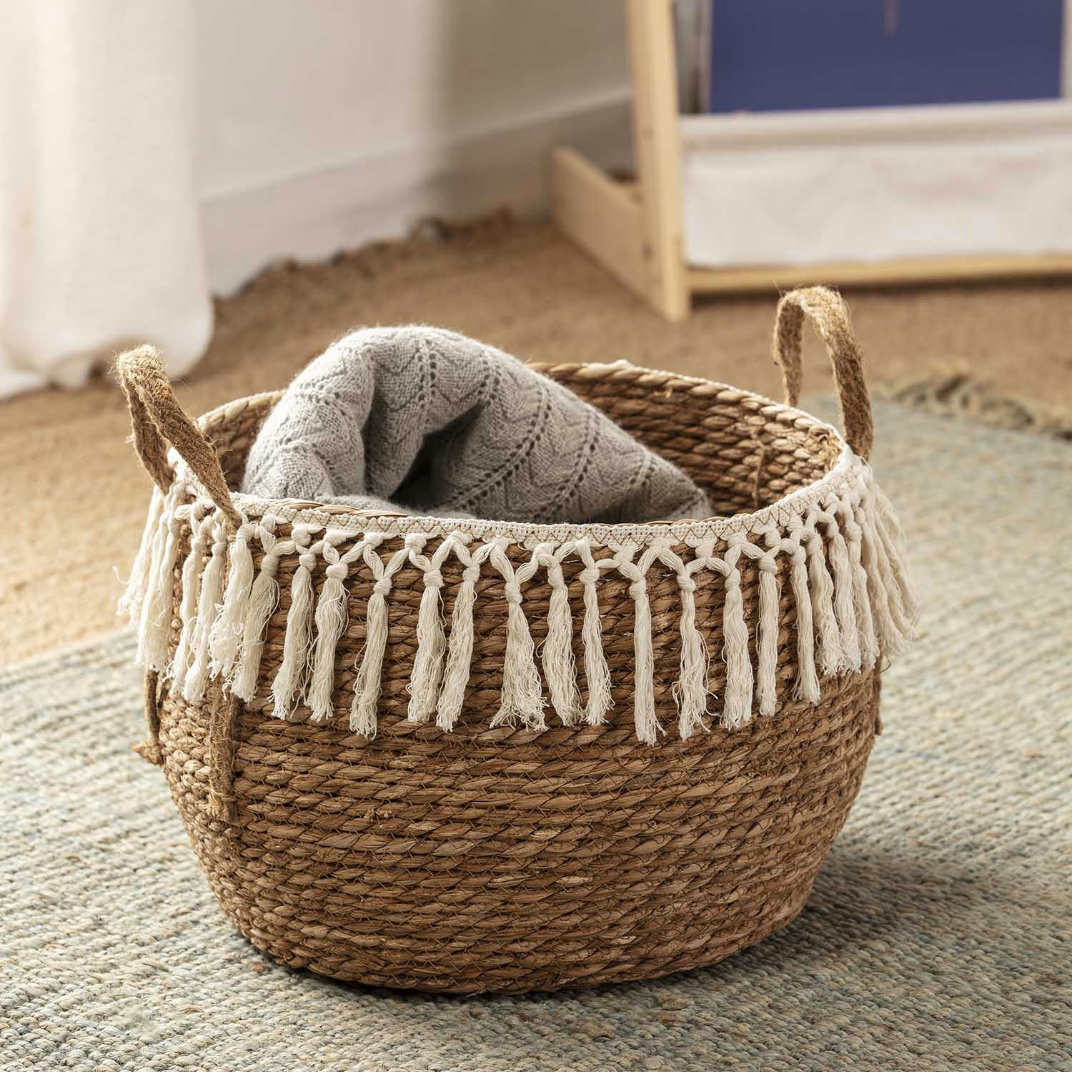 JULA - Set de 3 paniers fibre naturelle, blanc/naturel