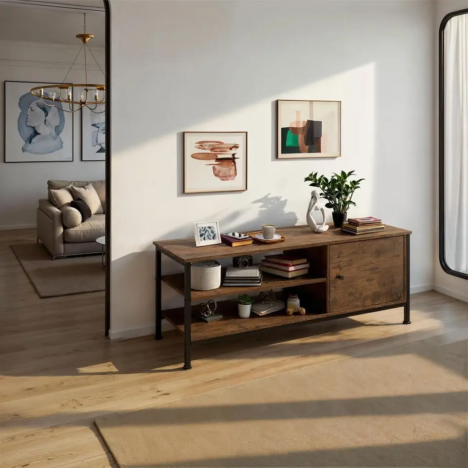 tectake TV-meubel Durban 110x40x45,5cm, Industrieel Hout Donker, Rustiek