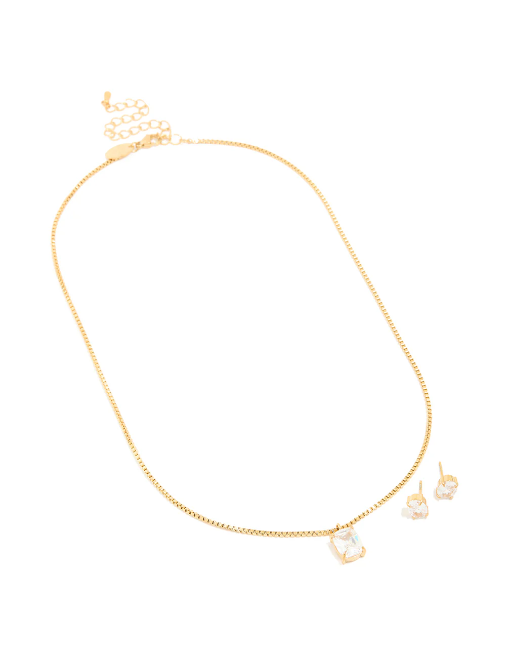 Gold Cubic Zirconia Pendant Necklace & Stud Earrings Set