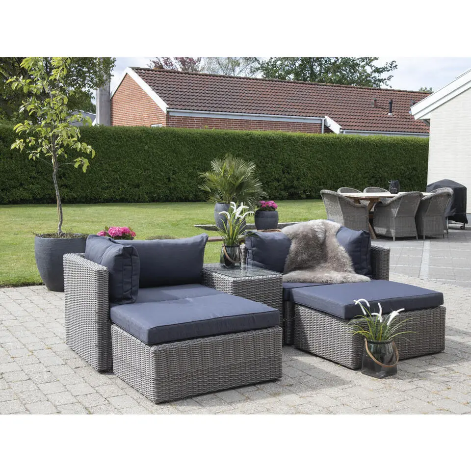 Loungeset Rechthoek - Staal/Rotan - 190x158x65cm