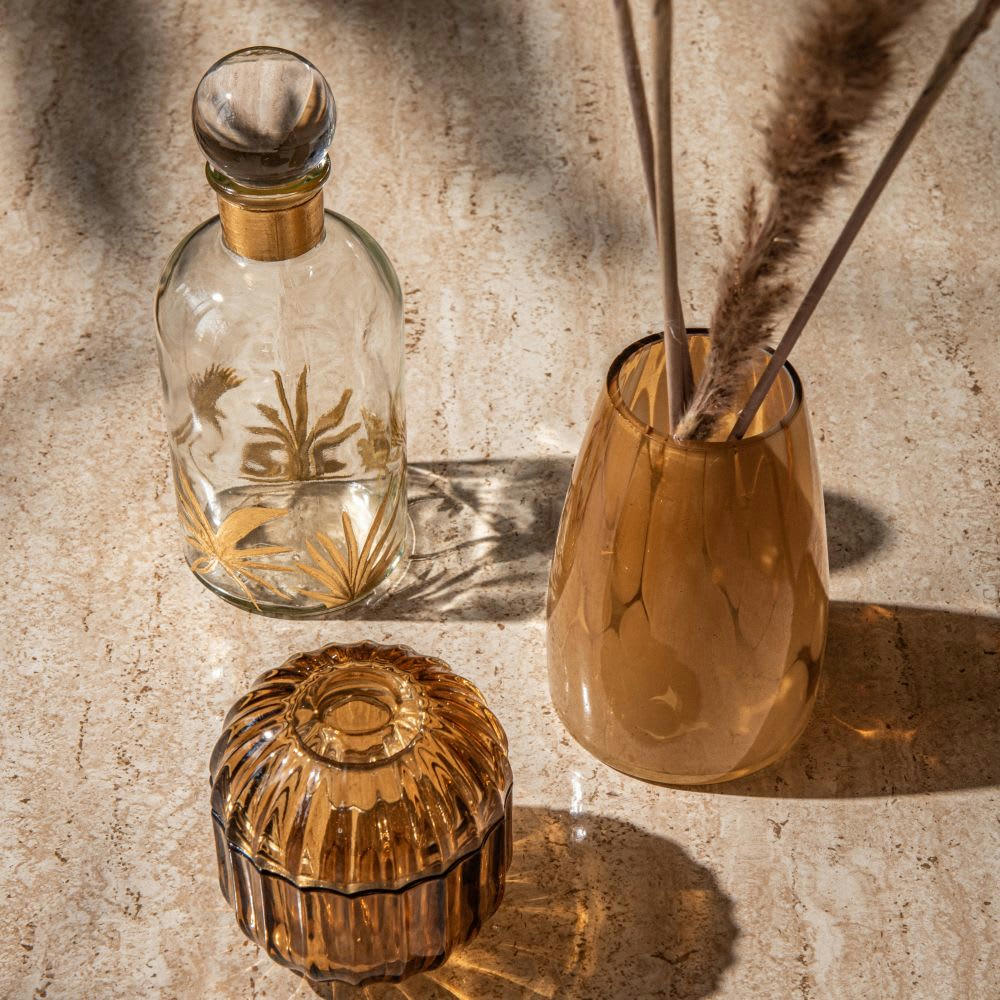 Aswan - Vase en verre détaillé marron H13