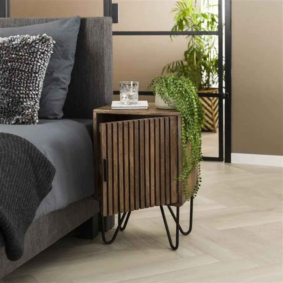 Nachtkastje Industrieel Tory set van 2 mangohout 30x40x60 cm Mangohout