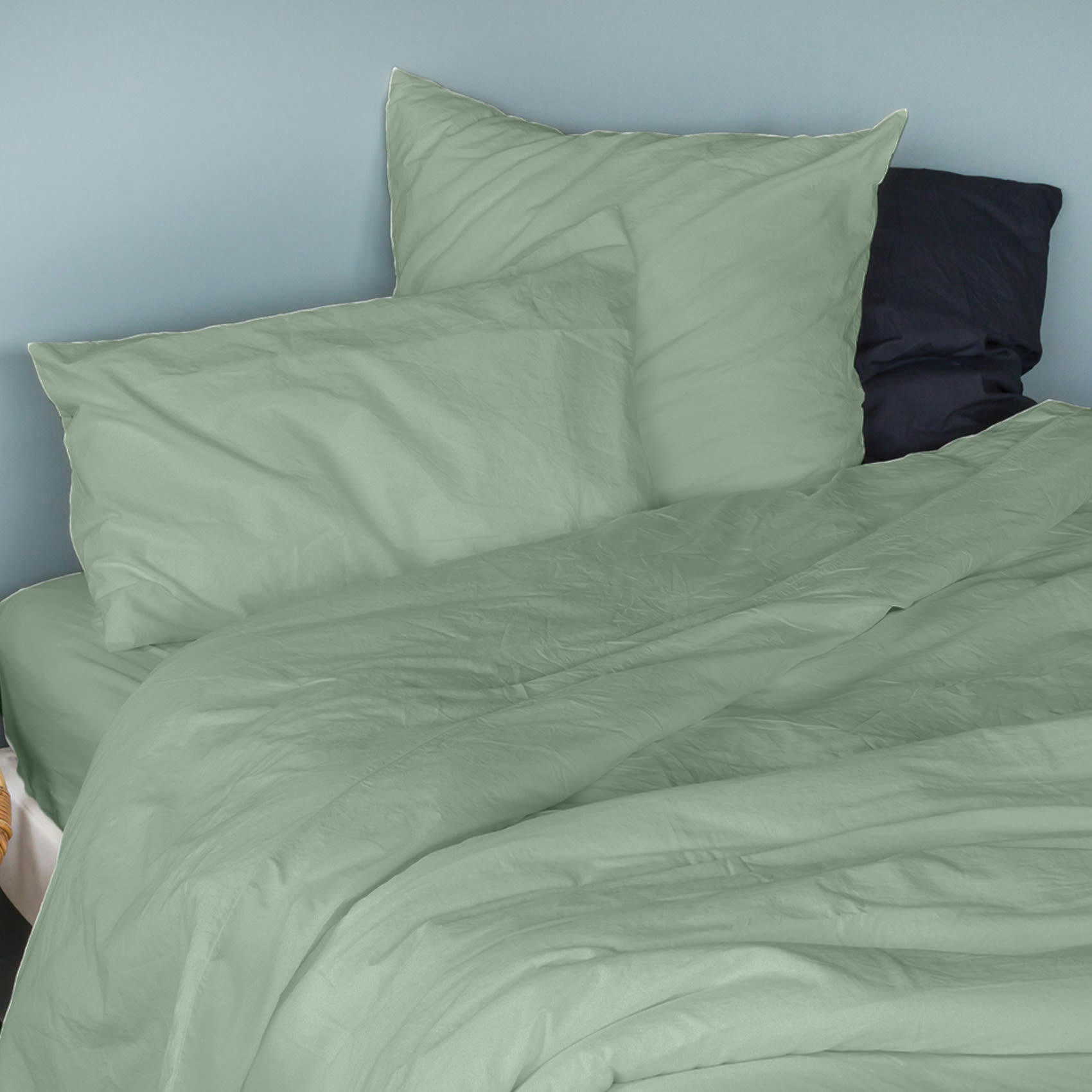 - Taie d'oreiller en coton lavé céladon 50x70 cm