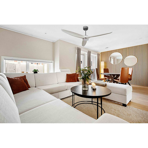 Bolt, Ventilateur déstratificateur d'air, moteur chrome pales bois blanc 166 Cm, 100 % efficace été/hivers, avec lampe