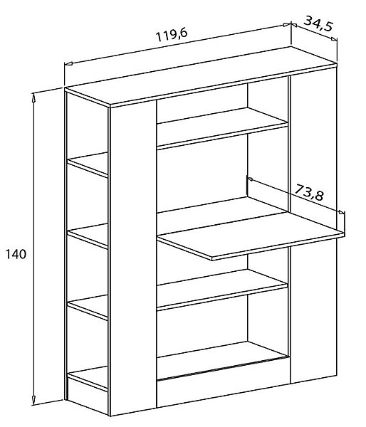 Etagère avec fonction bureau coloris puccini, pin anderson - Longueur 119,6 x profondeur 34,50 x hauteur 140 cm