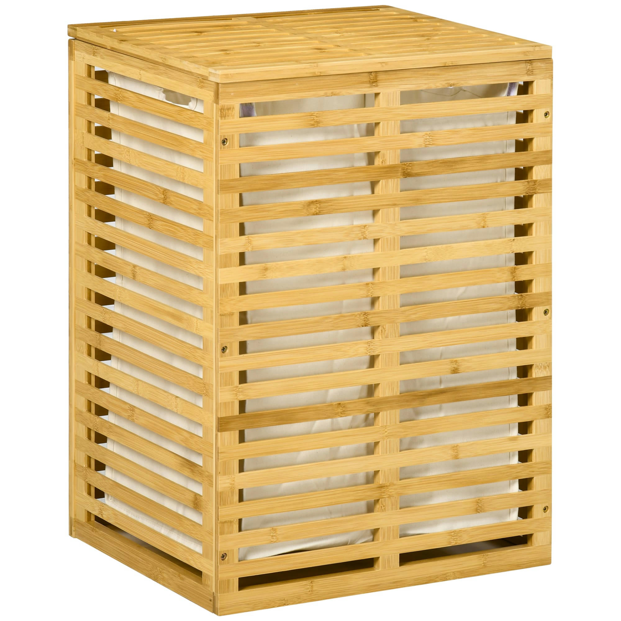 - Panier à linge bambou couvercle sac amovible polyester beige