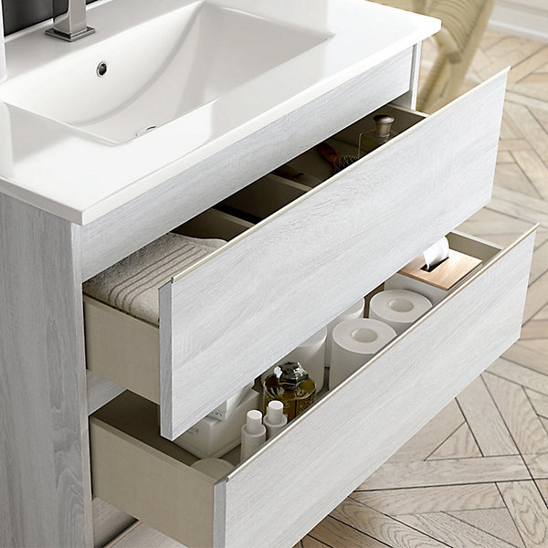 Meuble sous vasque seul, 3 tiroirs, 100cm, simple vasque - hibernian (bois blanchi) - PALMA