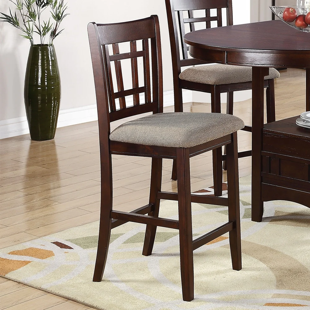 Height Chair with Beige Upholstered Seat, Set of 2, Brown