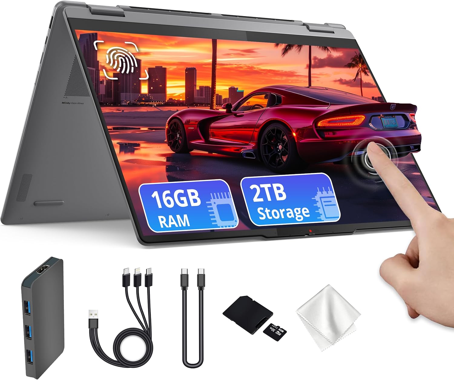 Lenovo Yoga 7i 2-in-1 16 2K Touchscreen Laptop  Intel Ultra 5 226V  16GB LPDDR5X  2TB Storage(1TB SSD & 1TB Docking Station)  Intel Arc Graphics  Backlit Keyboard  Fingerprint  Win 11  Gray