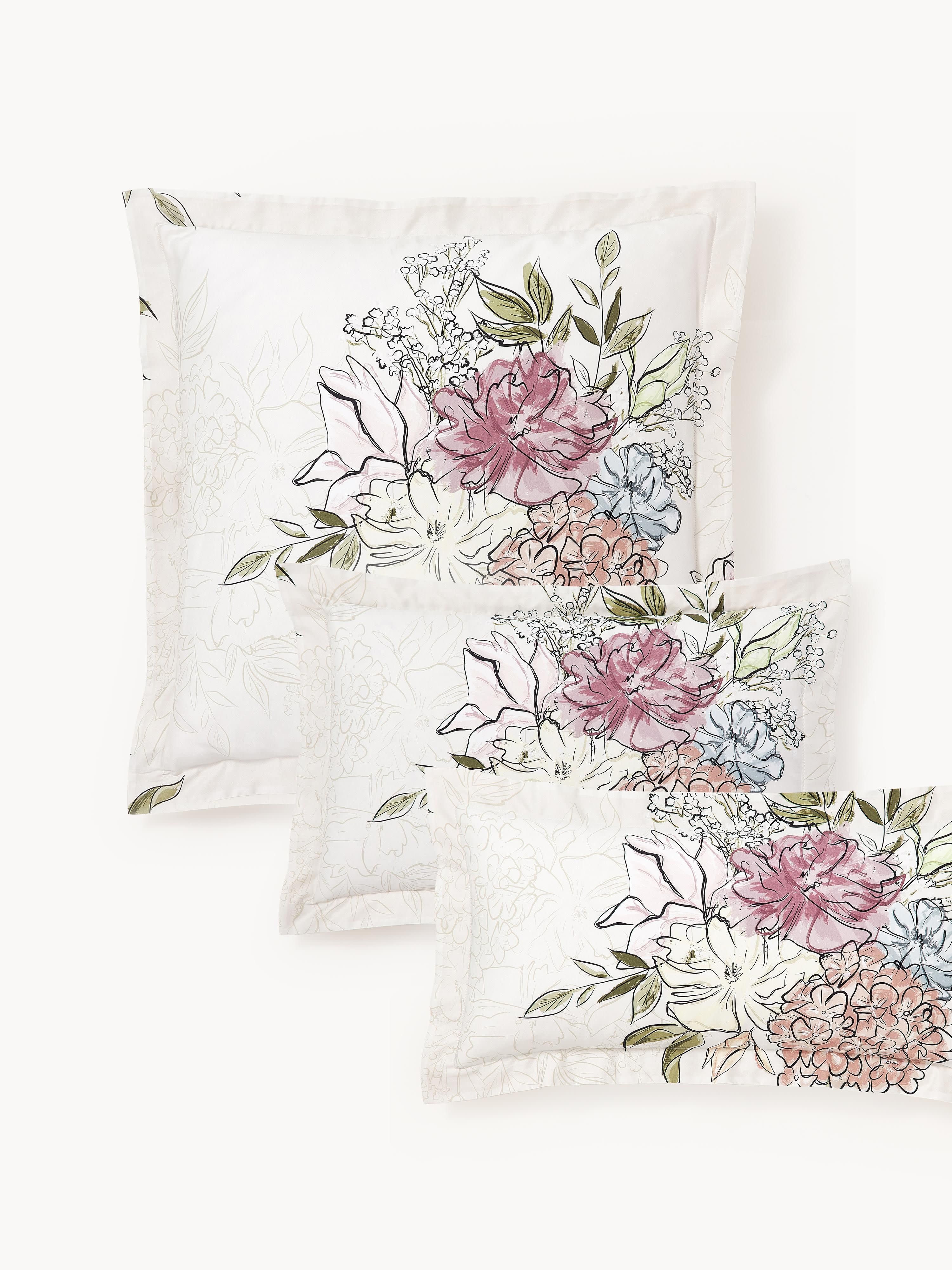 Baumwollsatin-Kopfkissenbezug Margot mit Blumen-Print