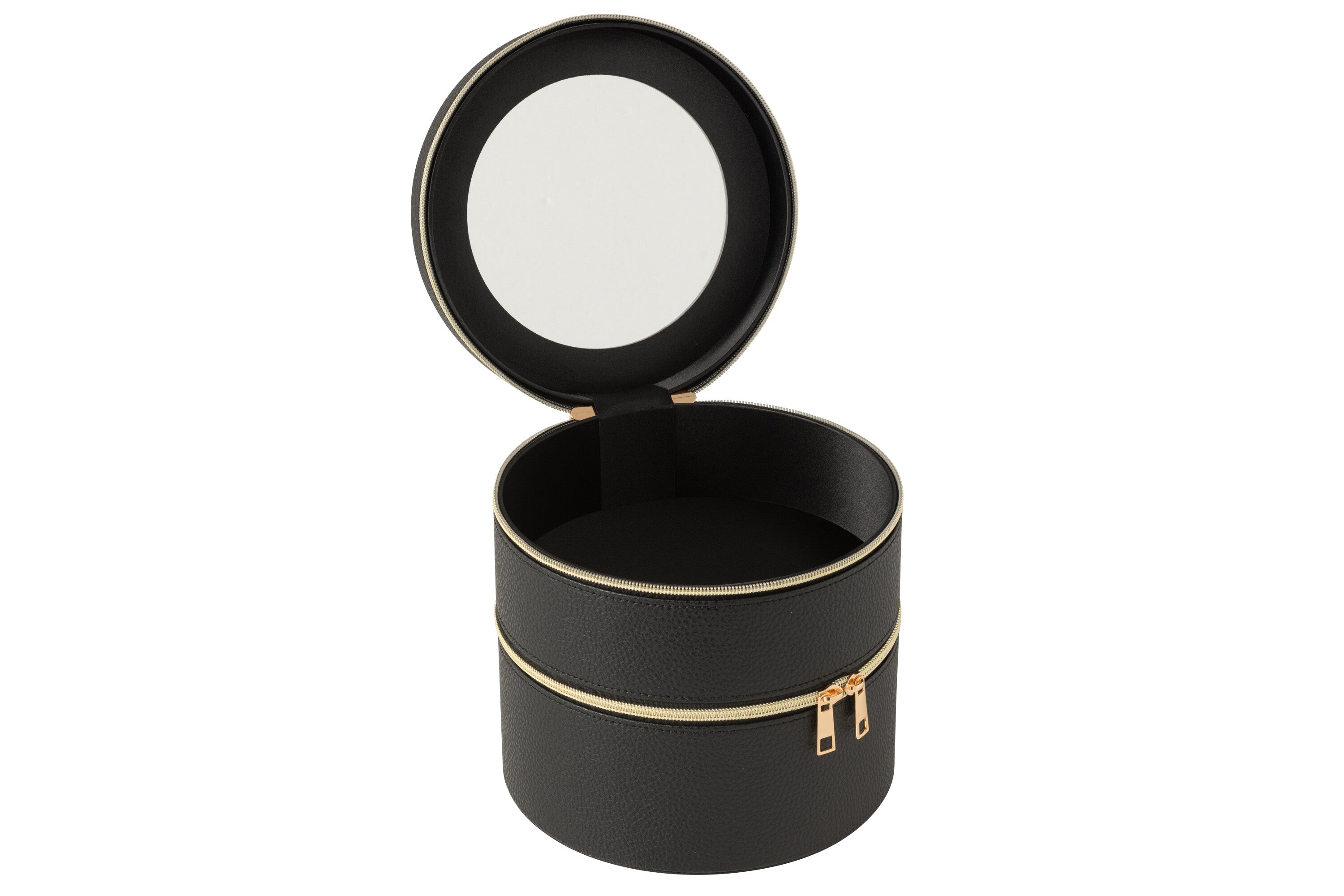 J-Line toilettas Rond + spiegel - kunstleder - zwart