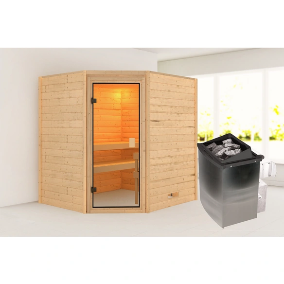Sauna »Soodla«, BxTxH: 196 x 169 x 198 cm, 9 kW Ofen mit interne Steuerung , für 3 Personen