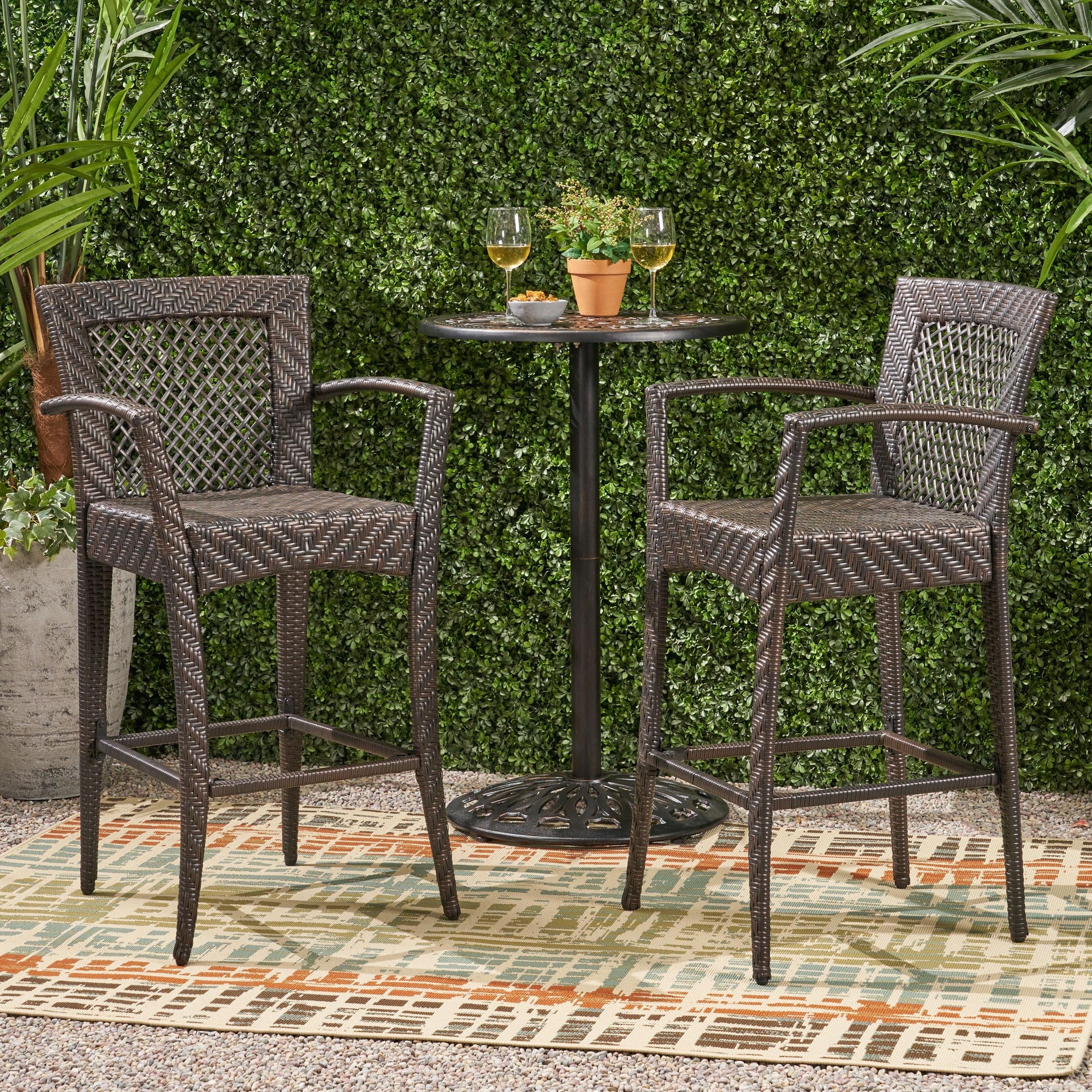 Farley Outdoor Wicker Barstool (Set of 2) by Christopher Knight Home