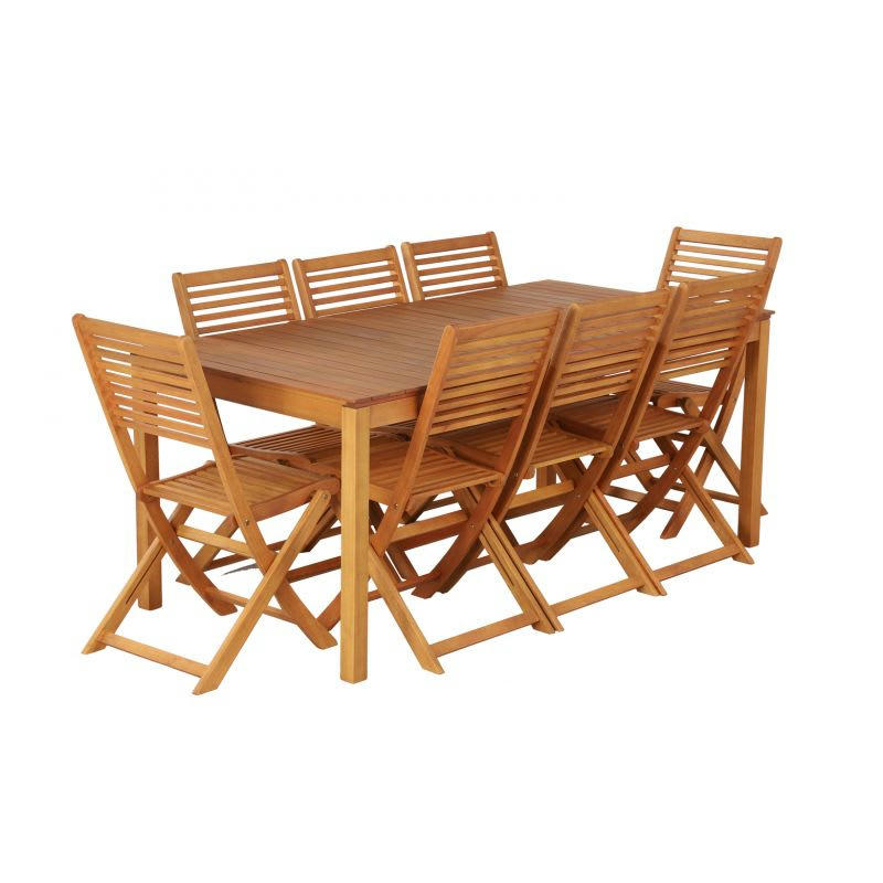 SARNO - Ensemble repas de jardin en bois d'eucalyptus 8 places 180 cm