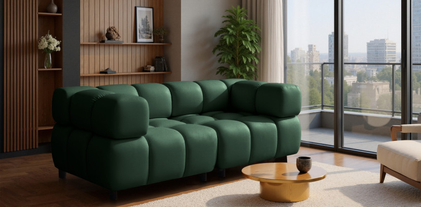 Sofa modułowa trzyosobowa, tkanina welurowa Bluvel, Zielony, Bolla