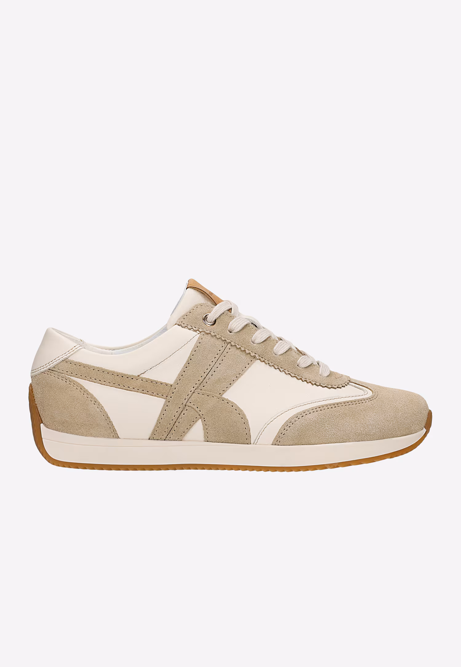 Beżowe sneakersy damskie z łączonych skór
