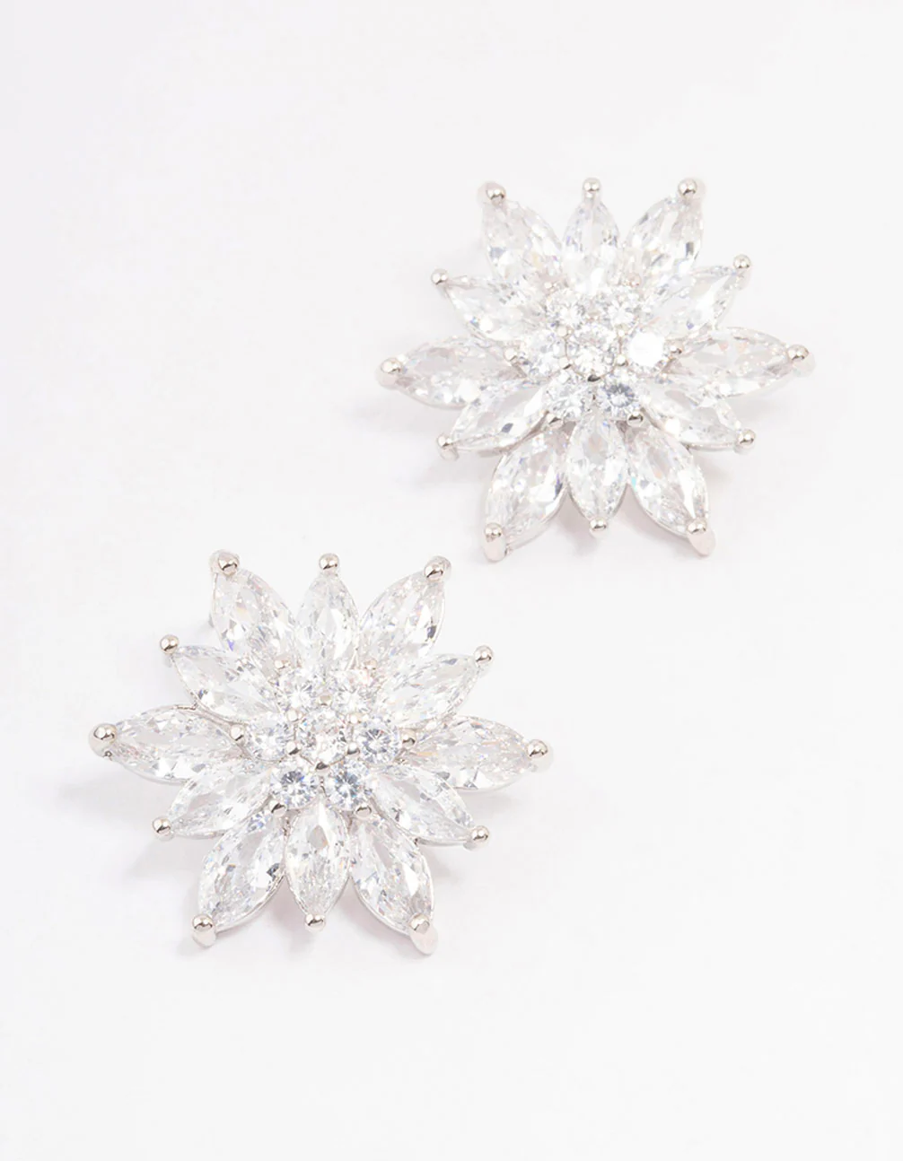 Silver Cubic Zirconia Flower Stud Earrings