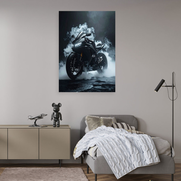 Obraz do salonu biura pokoju młodzieżowego, Czarny Motocykl Motor 20x30
