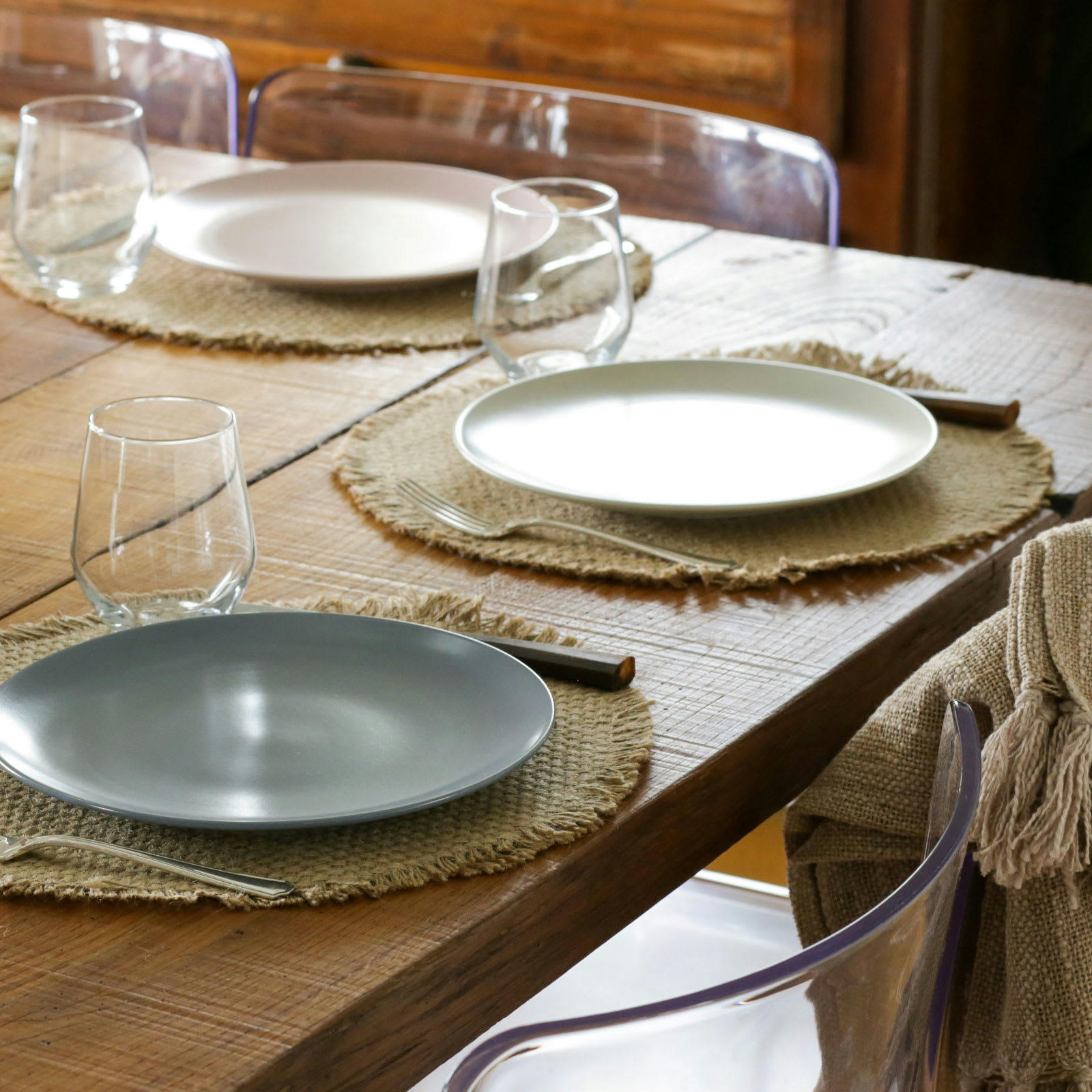 - Set de 2 sets de table ronds en jute beige naturel dia. 38 cm