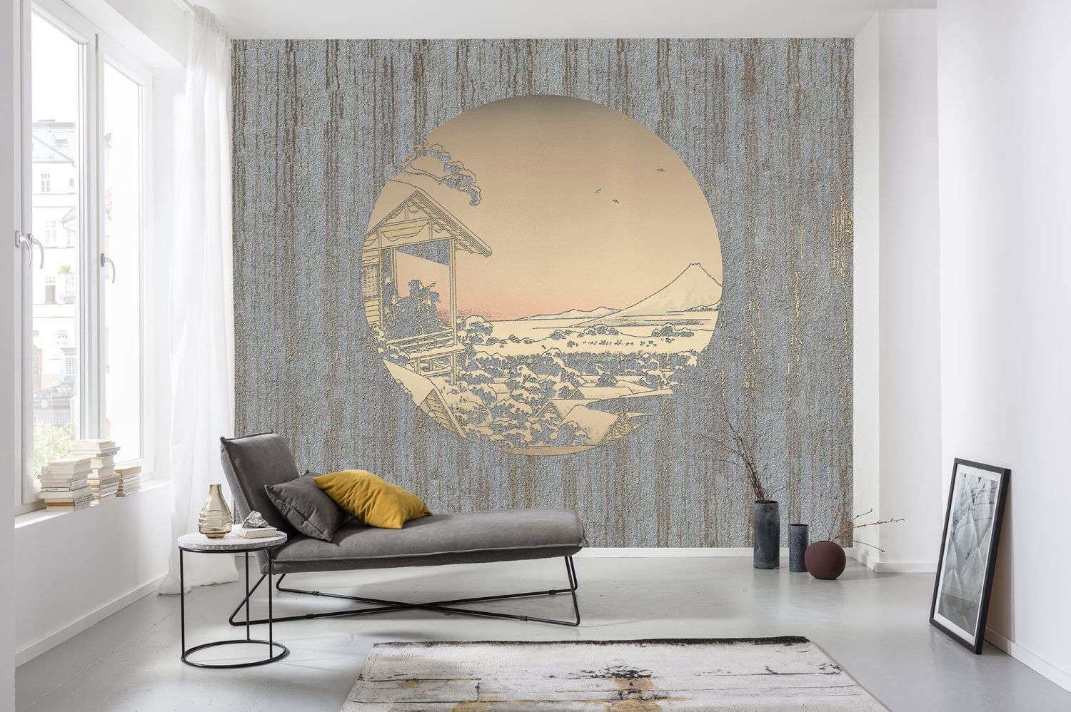Sanders & Sanders fotobehang kunst grijs, goud en warm oranje - 300 x 280 cm - 612467