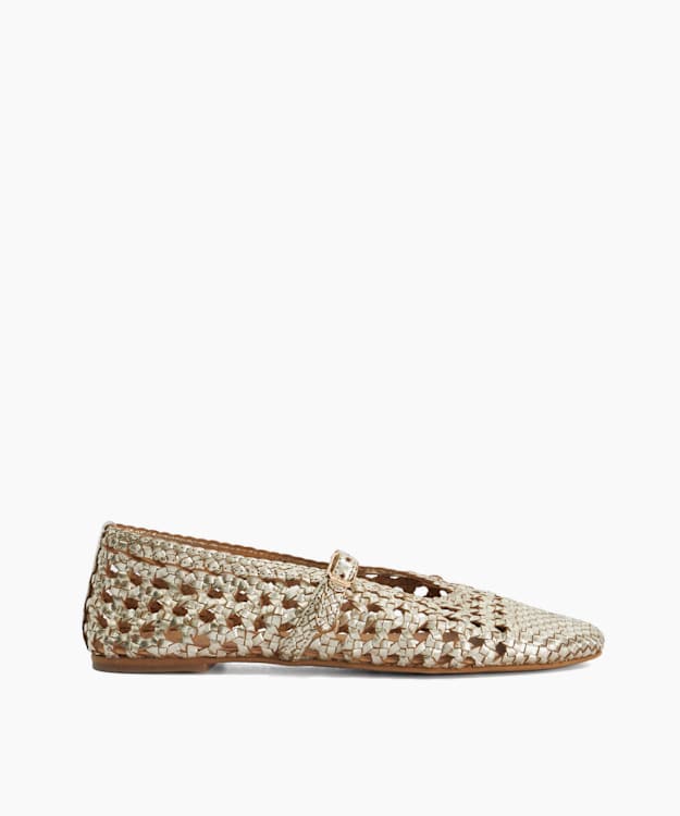 Hazella Gold - Woven Leather Mary Jane Ballet Flats