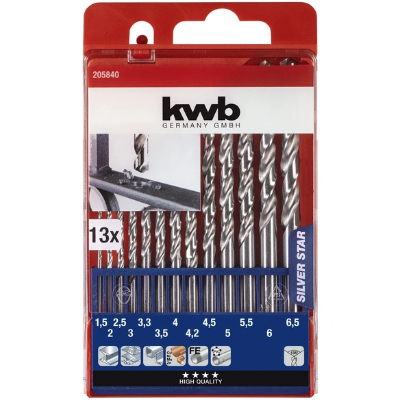 HSS Metallbohrer-Set, 13 mm, 13 Bohrer, 1,5-6 mm