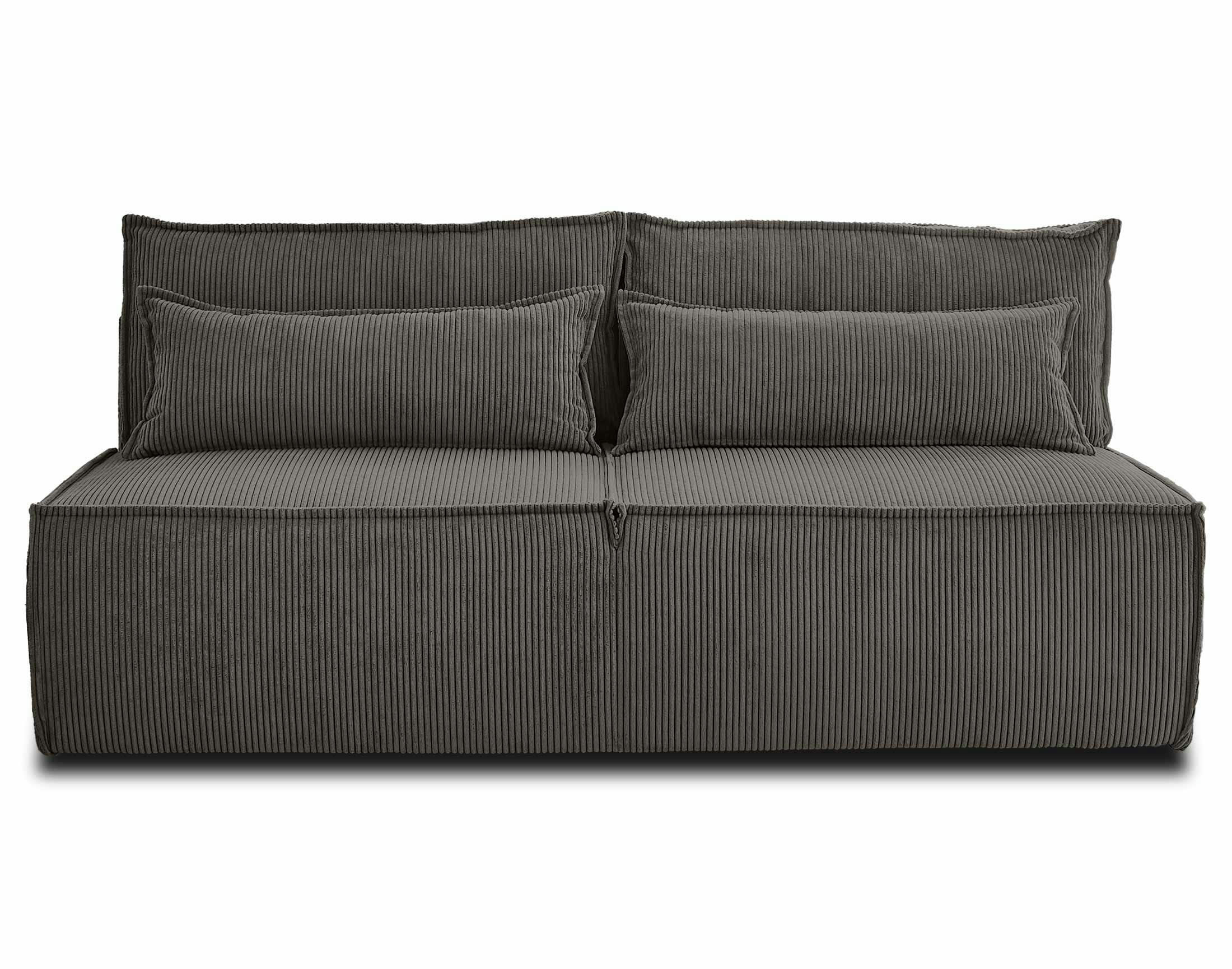 KIARA - Canapé droit convertible 3 places en velours côtelé gris