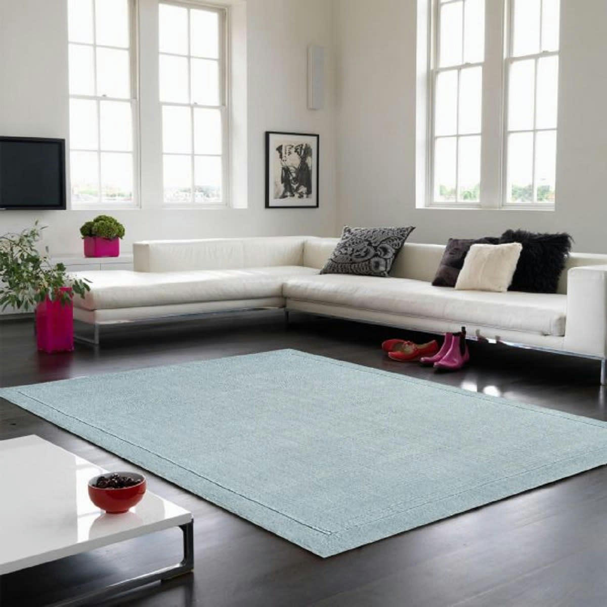 CANDY - Tapis tufté main en Laine Bleu gris 68x240 cm